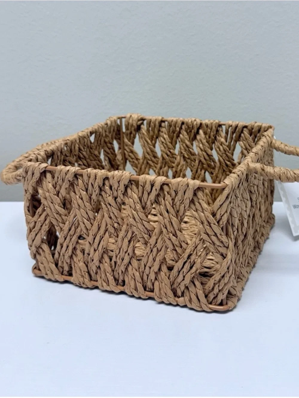New Target Bullseye Playground Small Woven Rustic Square Basket w/ Handles